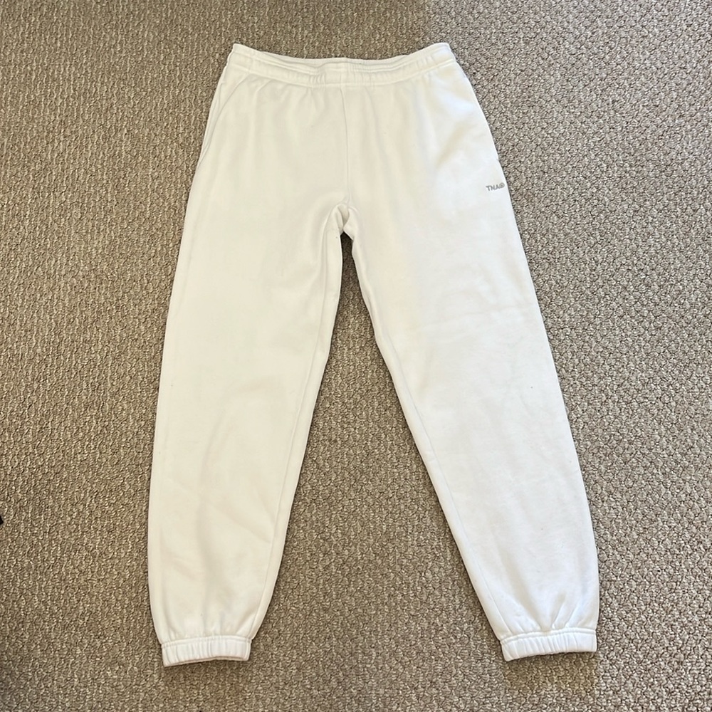 White Aritzia TNA logo Sweatfleece sweatpant